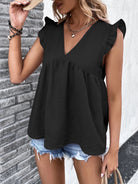 Ruffled V-Neck Cap Sleeve Blouse Trendsi