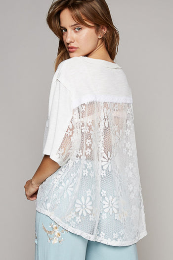 POL Round Neck Short Sleeve Lace Top Trendsi