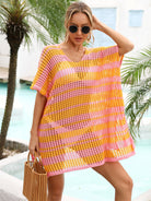 Tassel Openwork Striped V-Neck Cover Up Trendsi