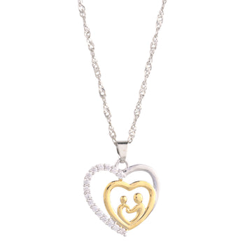 Mother and Child Pave Heart Pendant Necklace Nichestar