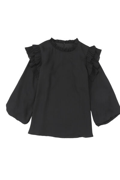 Ruffled Round Neck Long Sleeve Blouse Trendsi