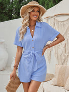 Short Sleeve Tie Waist Romper Trendsi