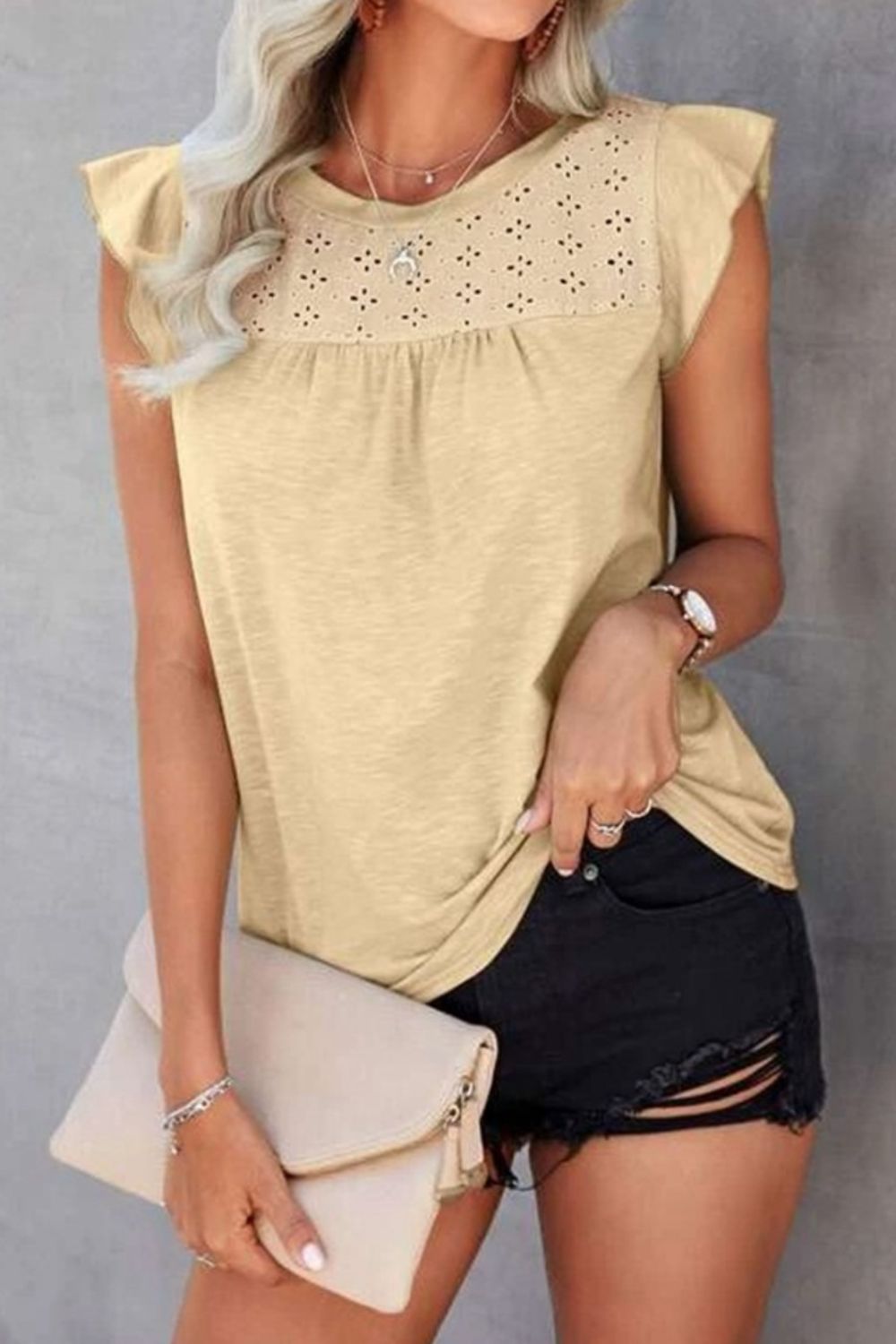 Ruffled Round Neck Cap Sleeve T-Shirt Trendsi