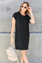 Basic Bae Full Size Round Neck Short Sleeve Dress with Pockets Trendsi