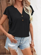 Notched Cap Sleeve T-Shirt Trendsi