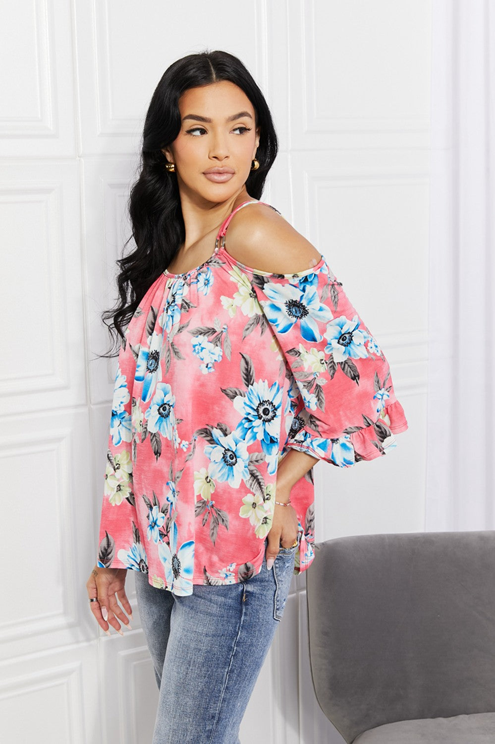 Sew In Love Fresh Take  Floral Cold-Shoulder Top Sew In Love