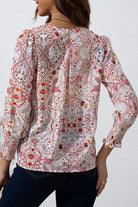 Printed Tie Neck Long Sleeve Blouse Trendsi