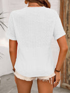 Eyelet V-Neck Short Sleeve Top Trendsi