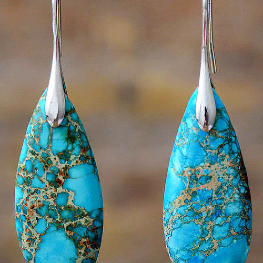 Handmade Teardrop Shape Natural Stone Dangle Earrings Trendsi