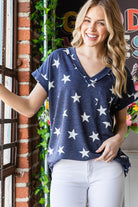 Heimish Full Size Star Print V-Neck Short Sleeve T-Shirt Trendsi