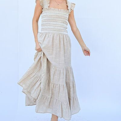 And The Why Linen Striped Ruffle Dress Trendsi