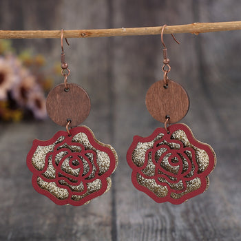 Wooden Alloy Rose Shape Dangle Earrings Trendsi