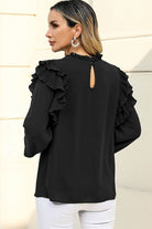 Ruffled Round Neck Long Sleeve Blouse Trendsi