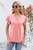 V-Neck Flutter Sleeve T-Shirt Trendsi