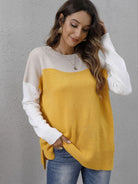 Color Block Round Neck Dropped Shoulder Sweater Trendsi