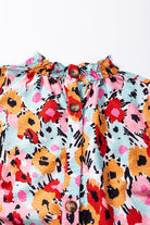 Printed Mock Neck Short Sleeve Blouse Trendsi