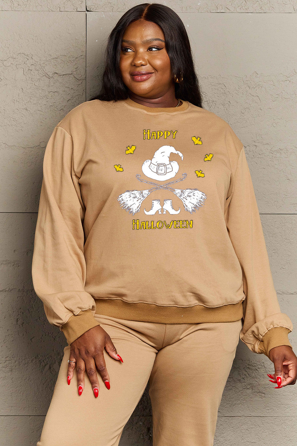 Simply Love Full Size HAPPY HALLOWEEN Graphic Sweatshirt Trendsi