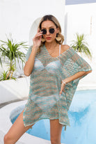 Openwork Slit V-Neck Cover Up Trendsi