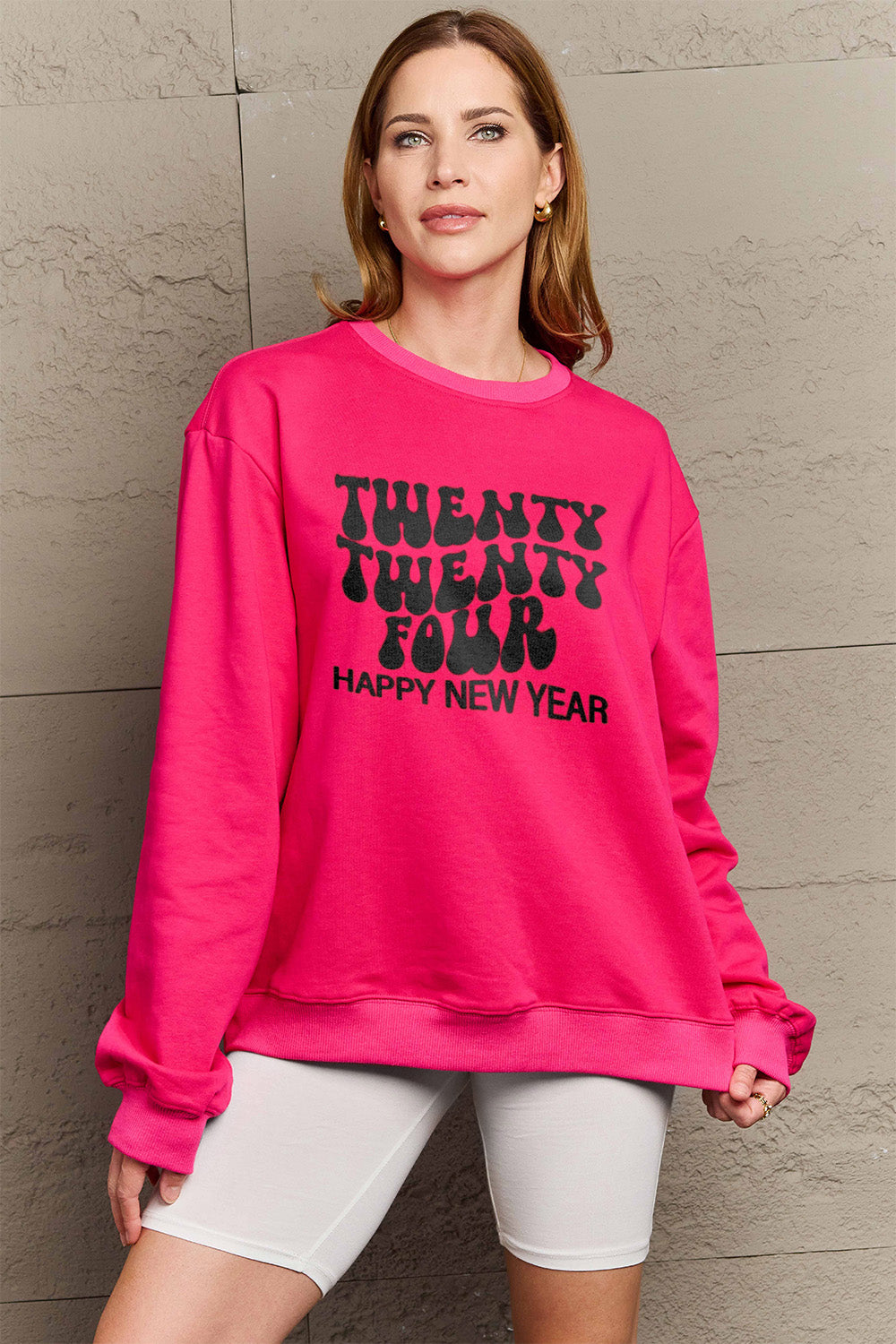 Simply Love Full Size TWENTY TWENTY FOUR HAPPY NEW YEAR Dropped Shoulder Sweatshirt Trendsi