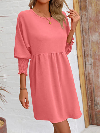 Round Neck Lantern Sleeve Mini Dress Trendsi