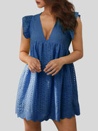 Ruffled Eyelet Cap Sleeve Mini Dress Trendsi