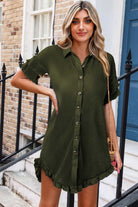 Ruffled Button Up Short Sleeve Dress Trendsi