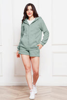 Zip Up Drawstring Hoodie and Shorts Set Trendsi