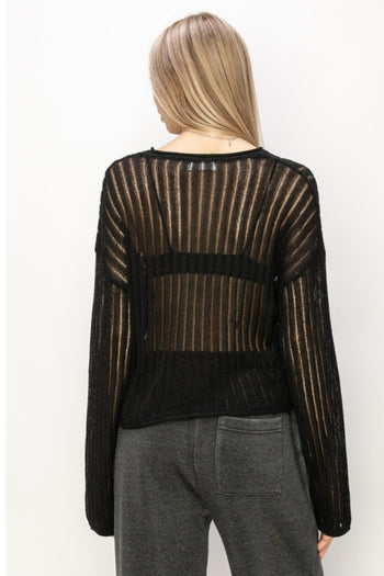 HYFVE Openwork Ribbed Long Sleeve Knit Top Trendsi