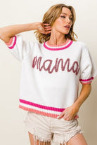 BiBi MAMA Contrast Trim Short Sleeve Sweater Trendsi
