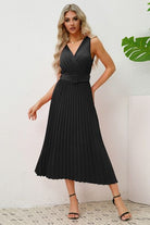 Surplice Sleeveless Midi Pleated Dress Trendsi