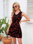 Tied Polka Dot V-Neck Dress Trendsi