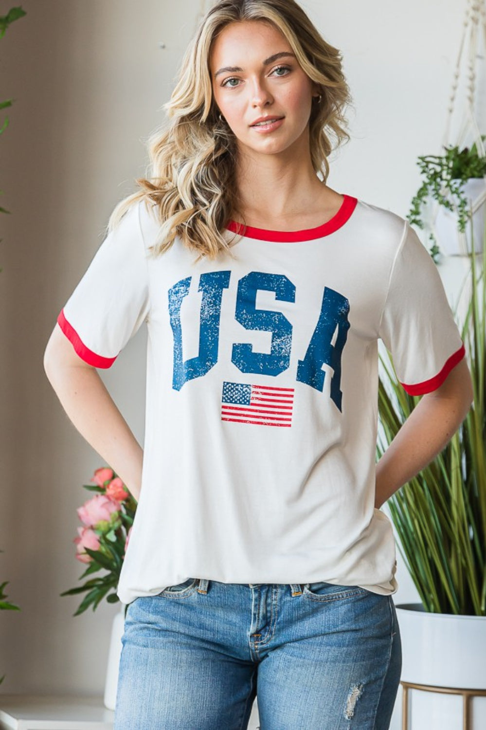 Heimish Full Size USA Contrast Trim Short Sleeve T-Shirt Trendsi