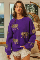 BiBi Tiger Pattern Long Sleeve Sweater Trendsi