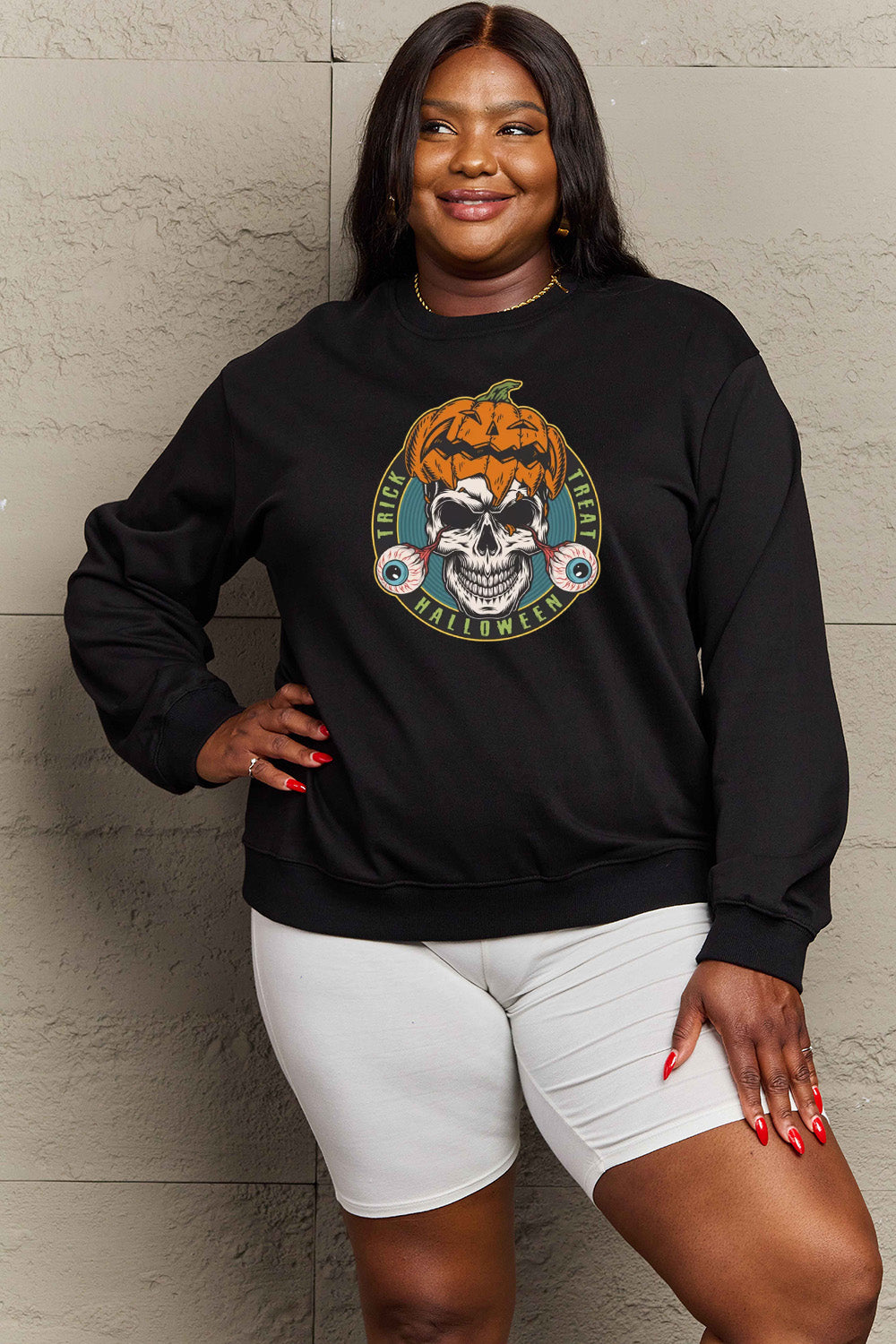 Simply Love Full Size Skull Graphic Sweatshirt Trendsi