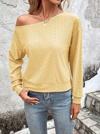 Eyelet Dropped Shoulder Blouse Trendsi