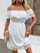 Ruched Lace Detail Off-Shoulder Dress Trendsi