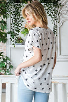 Heimish Full Size Star Print Short Sleeve V-Neck Waffle Knit T-Shirt Trendsi