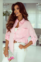 Pocketed Button Up Long Sleeve Shirt Trendsi