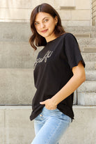 Davi & Dani "Babe" Full Size Gliter Lettering Printed T-Shirt in Black Trendsi