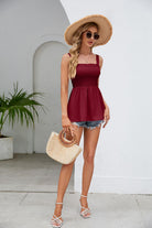 Smocked Square Neck Babydoll Tank Trendsi