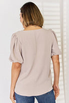 Zenana V-Neck Puff Sleeve Top Trendsi