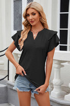 Eyelet Notched Short Sleeve T-Shirt Trendsi