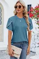 Round Neck Petal Sleeve T-Shirt Trendsi