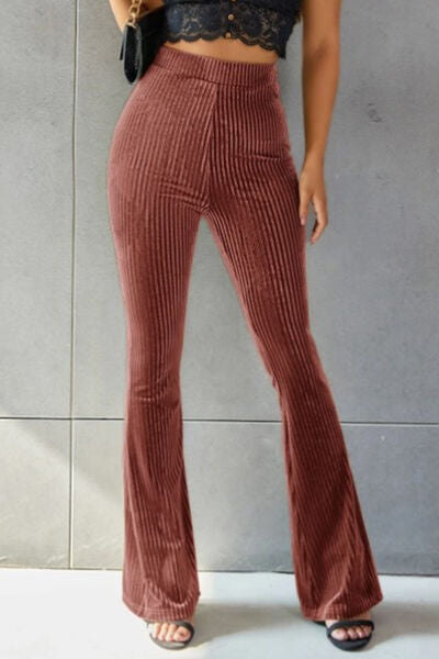 Ribbed High Waist Flare Pants Trendsi