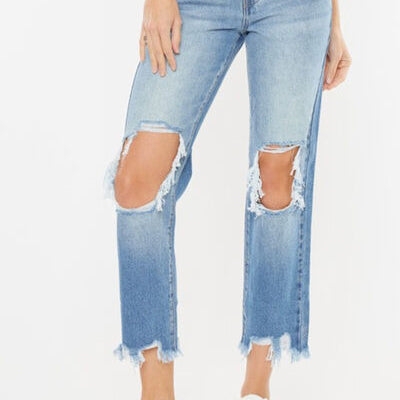 Kancan High Waist Chewed Up Straight Mom Jeans Trendsi