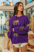 BiBi Tiger Pattern Long Sleeve Sweater Trendsi