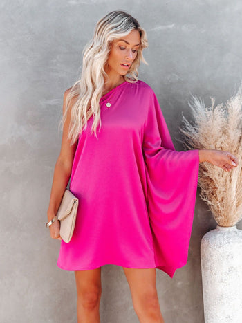 Single Shoulder Kimono Sleeve Mini Dress Trendsi