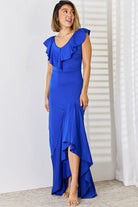 Ruffled V-Neck High-Low Dress Trendsi