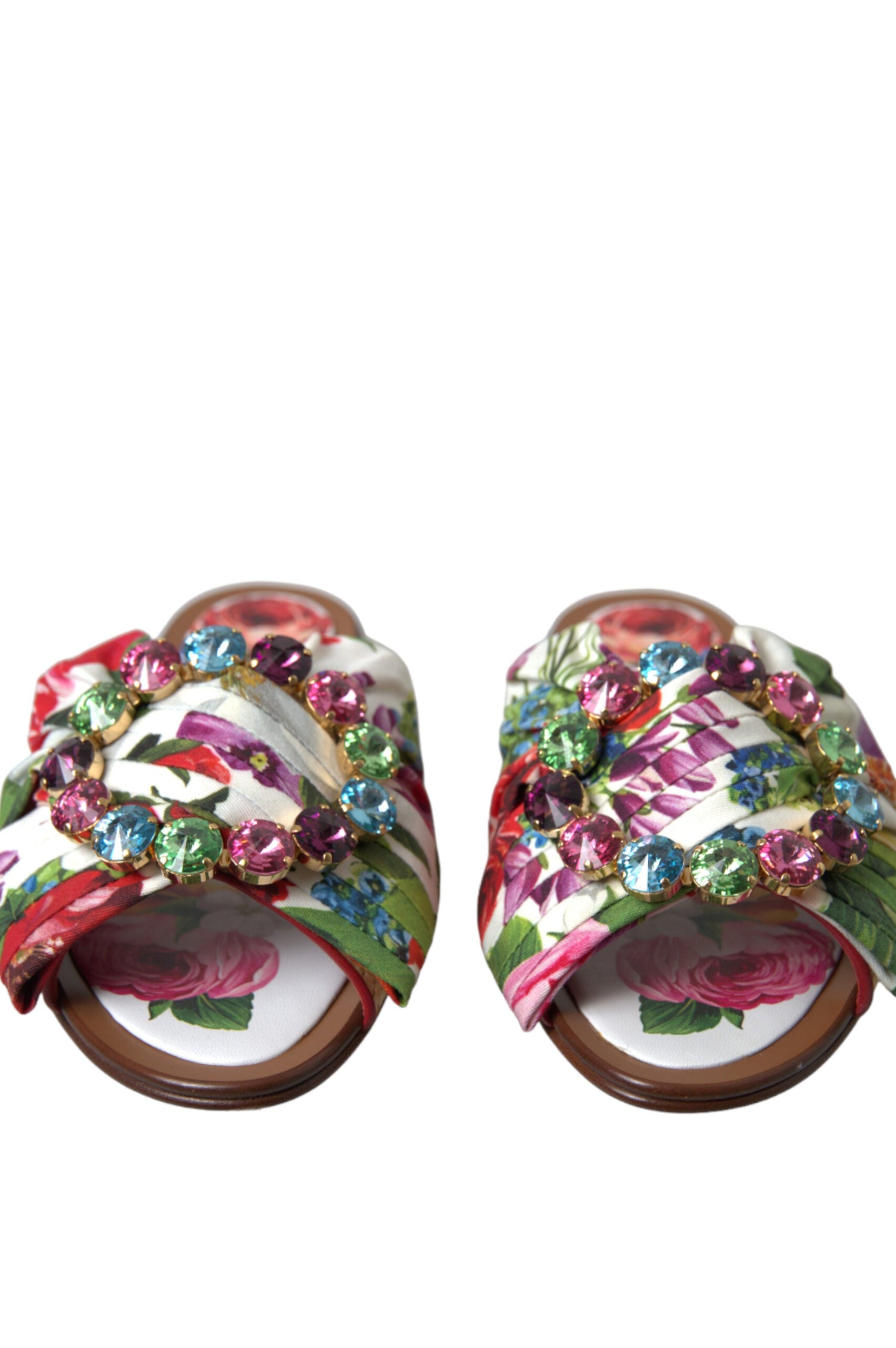 Dolce & Gabbana Multicolor Floral Flats Crystal Sandals Shoes GENUINE AUTHENTIC BRAND LLC