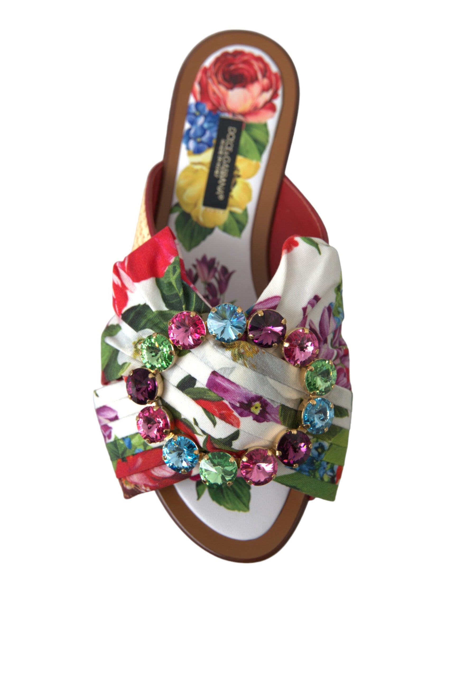 Dolce & Gabbana Multicolor Floral Flats Crystal Sandals Shoes GENUINE AUTHENTIC BRAND LLC
